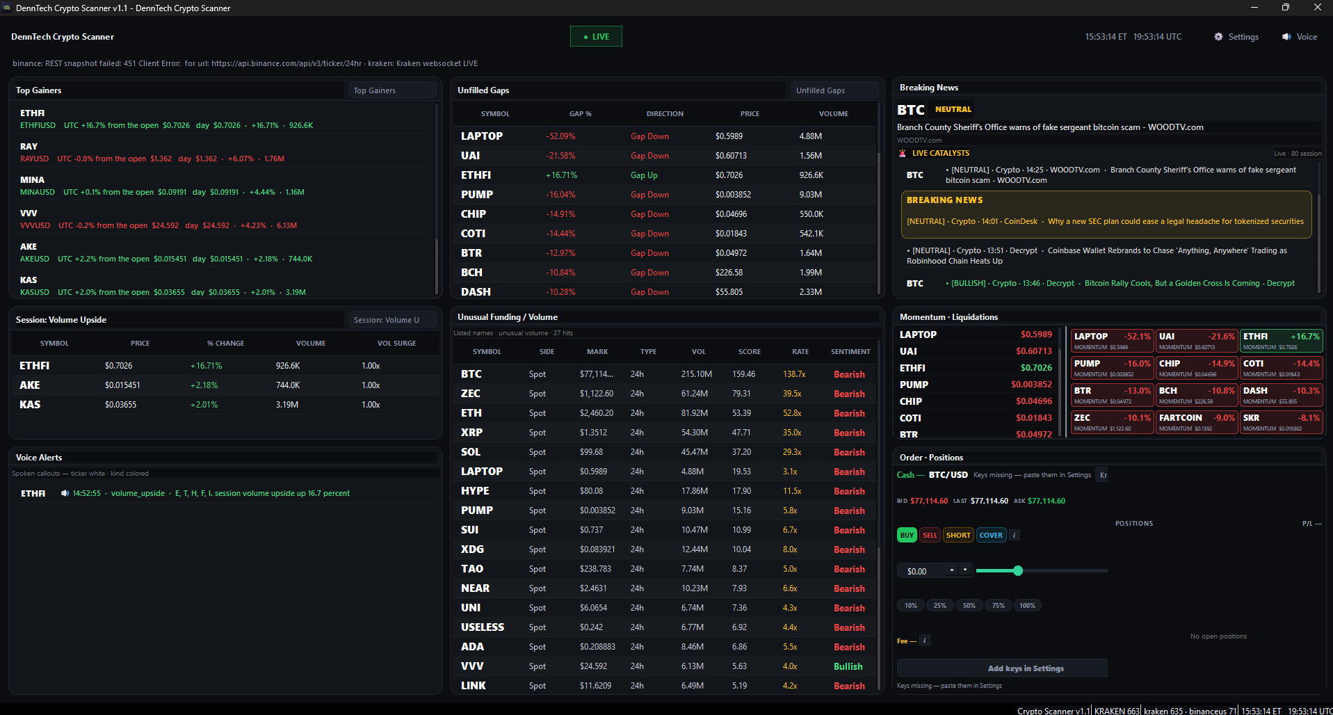 DennTech Crypto Scanner LIVE Windows desk